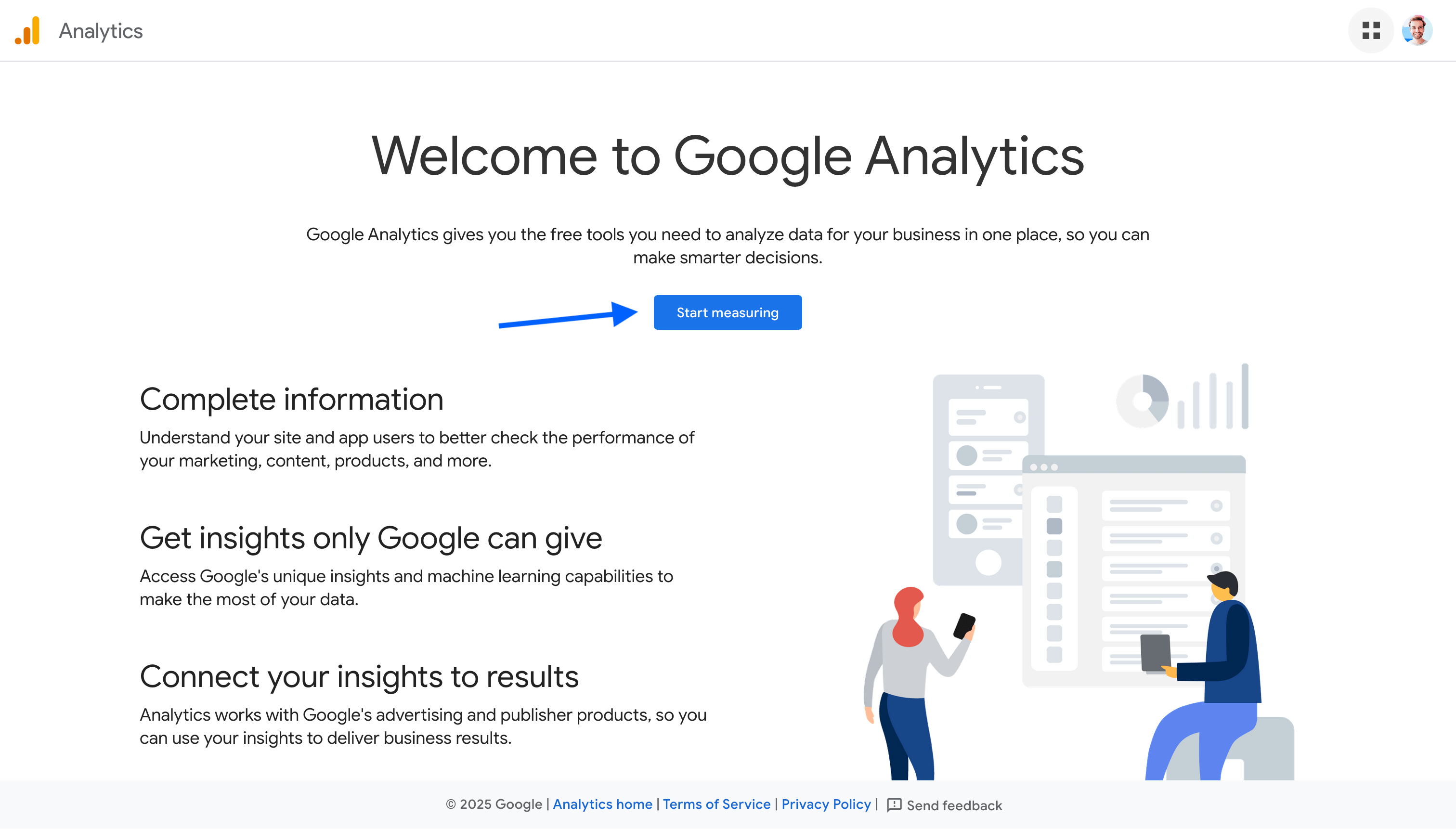 Google Analytics welcome page